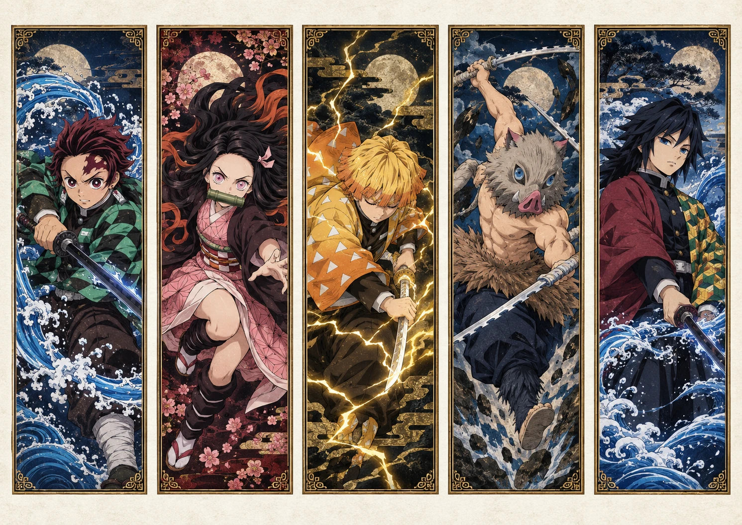 Folha A4 horizontal de marca-páginas de Demon Slayer